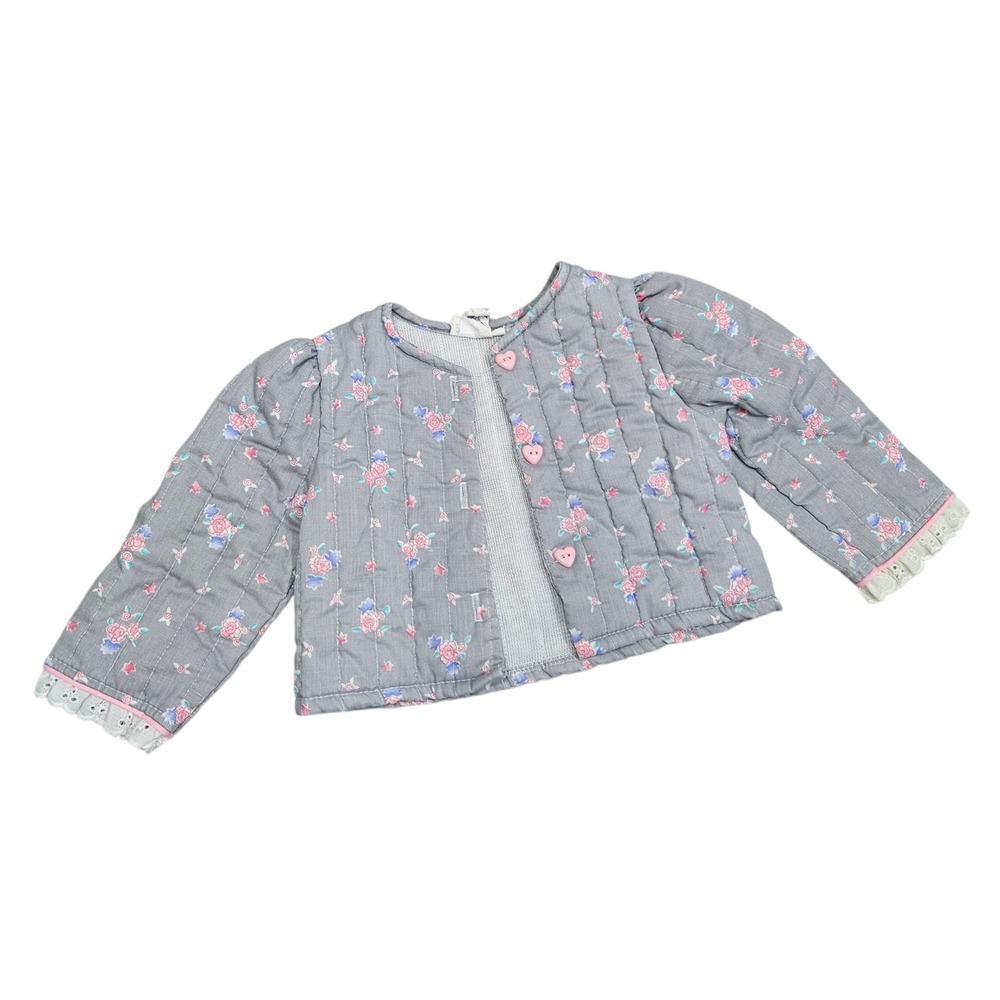 Vintage 80s 90s New York Kids Baby Quilted Floral‎ Heart Button Jacket 18 Mo